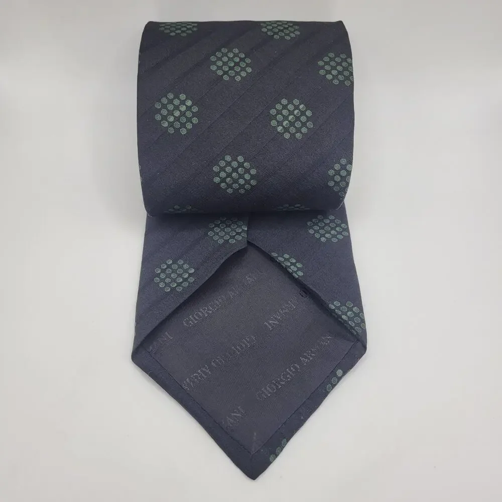 Vintage‎ Giorgio Armani Tie Black Green Polka Dot Silk Necktie Abstract Designer